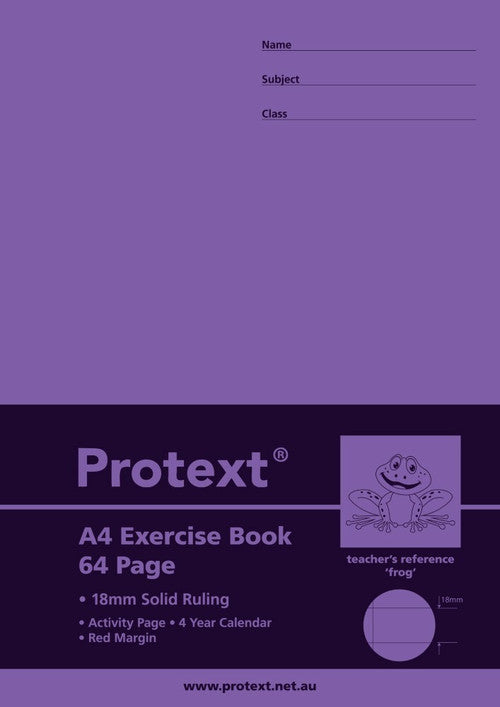 Protext Exercise Book A4 64 Page 18mm Solid Ruled Polypropylene Frog Cover Pack 20 — front cover