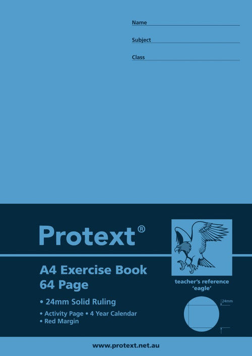 Protext Exercise Book A4 64 Page 24mm Solid Ruled Polypropylene Eagle Cover Pack 20 — front cover