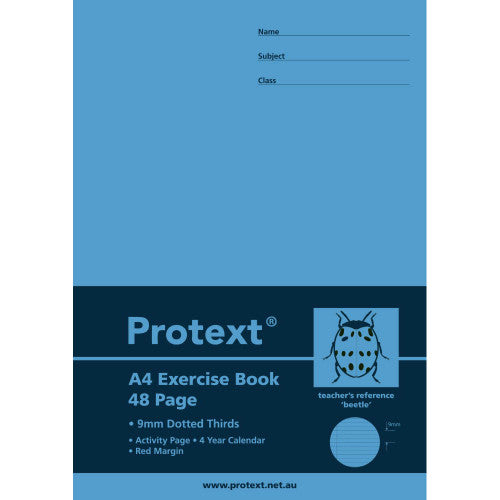 Protext Exercise Book A4 48 Page 9mm Dotted Thirds Ruled Polypropylene Beetle Cover Pack 20 — front cover