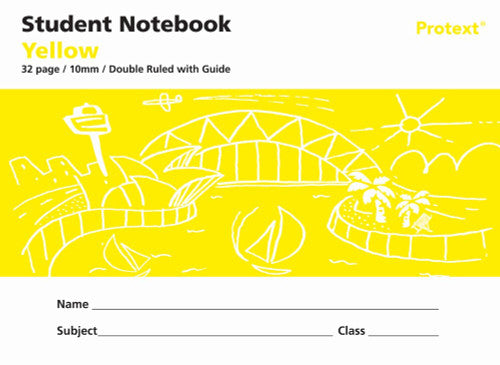 Protext Student Notebook 32 Page 10mm Double Ruled with Guide Yellow Pack of 20