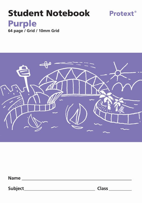 Protext Student Notebook 64 Page 10mm Grid Purple Pack of 20