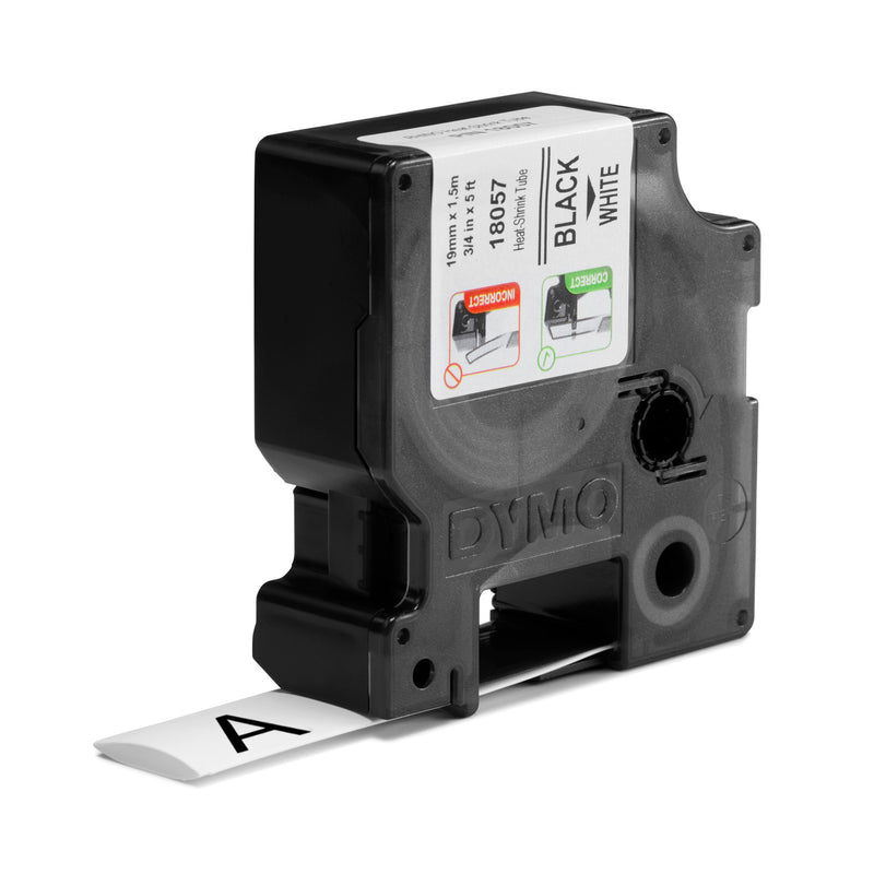 Dymo label tape with black text on white background