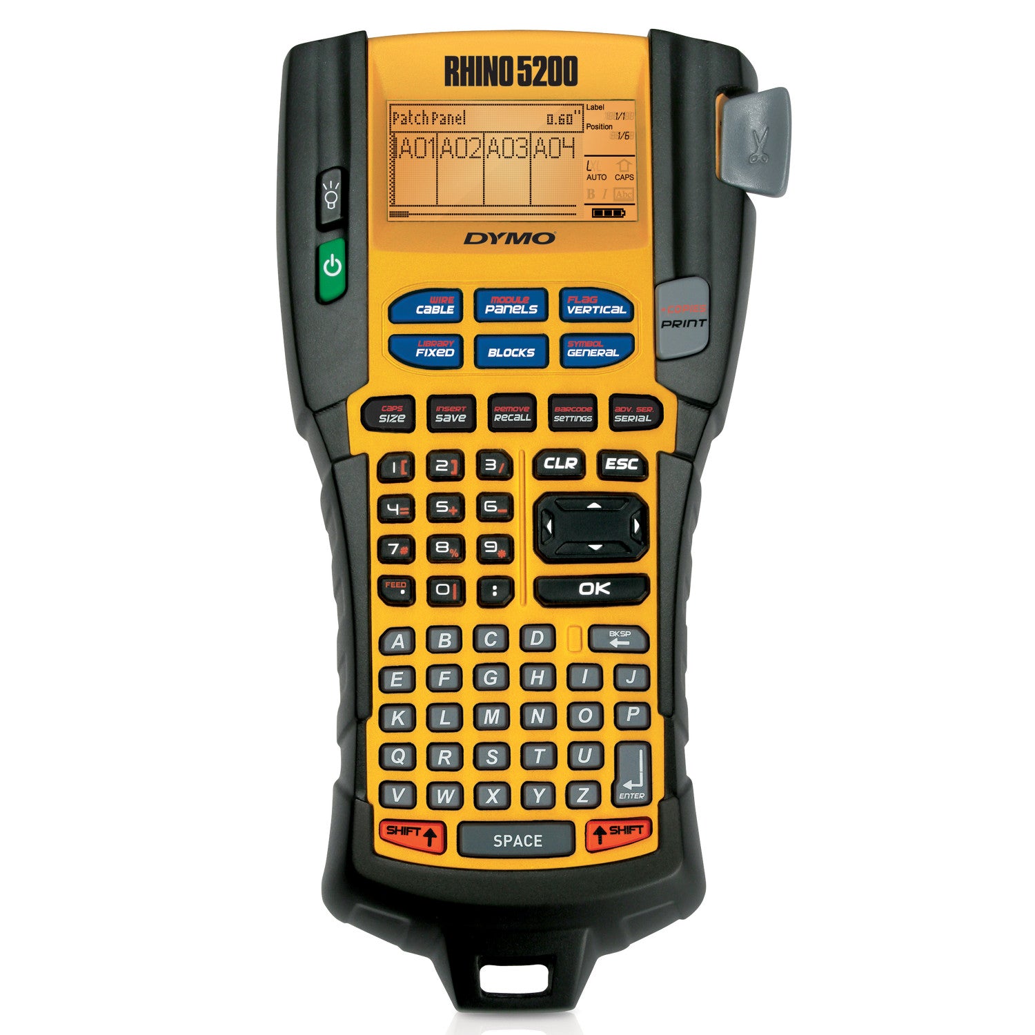 Dymo Rhino 5200 label printer on a white background