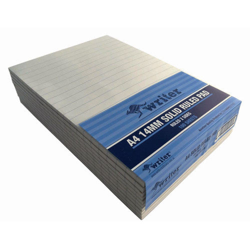Writer Writing Pad Solid Ruled 100 Sheet A4 294 x 208mm Pack of 10