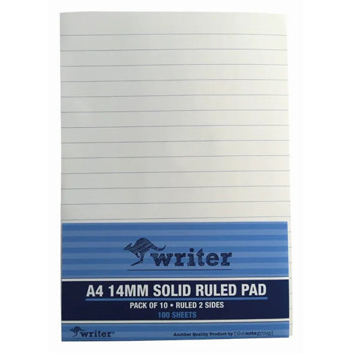Writer Writing Pad Solid Ruled 100 Sheet A4 294 x 208mm Pack of 10