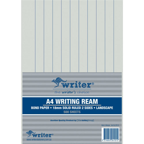 Writer A4 Exam Paper 18mm Solid Ruled Landscape Ream 500 Sheets — front of ream