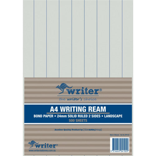 Writer A4 Exam Paper 24mm Solid Ruled Landscape Ream 500 Sheets — front of ream