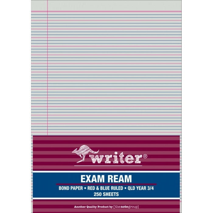 Writer A4 Exam Paper QLD Year 3 4 Red Blue Ruled Portrait Ream 250 Sheets — front of ream