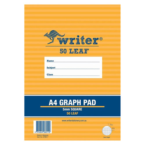 Writer A4 Graph Pad 50 Sheet 5mm Graph Loose Leaf Pack 10 — front cover