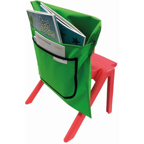 Writer Nylon Chair Bag 455mm Wide 2 Pockets Green Pack 5 — front view showing pockets