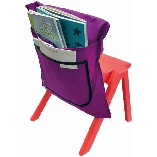 Writer Nylon Chair Bag 455mm Wide 2 Pockets Purple Pack 5 — front view showing pockets
