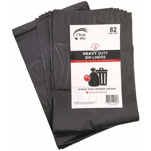 The Note Group Clean Wiz Oxo-Biodegradable Heavy Duty Bin Liner 82L Black Star Seal Pack of 25 Box of 10