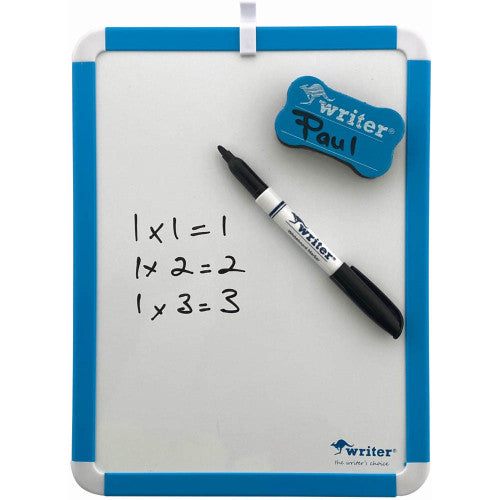Writer Everyday Student Magnetic Whiteboard 360 x 280mm with Marker and Magnetic Dog Bone Eraser Blue