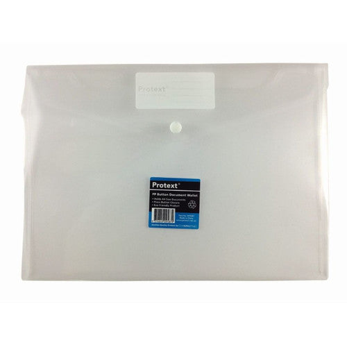 Protext Document Wallet A4 PP Button Closure Clear Pack 30 — front view