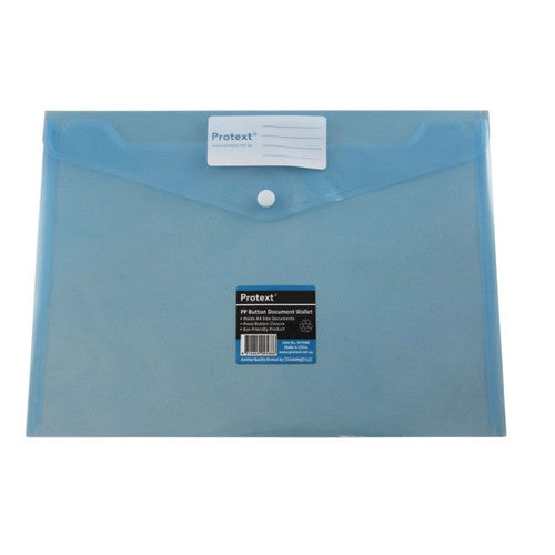 Protext Document Wallet A4 PP Button Closure Blue Pack 30 — front view