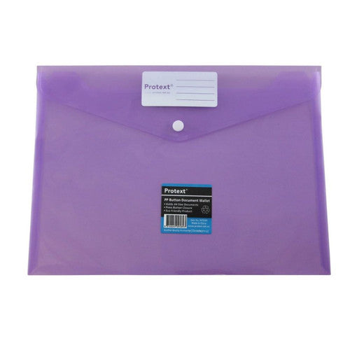 Protext Document Wallet A4 PP Button Closure Purple Pack 30 — front view