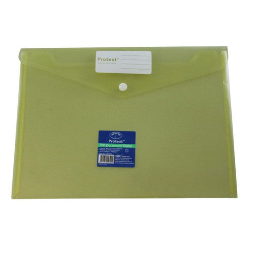 Protext Document Wallet A4 PP Button Closure Yellow Pack 30 — front view