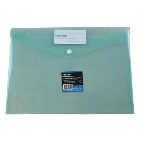 Protext Document Wallet A4 PP Button Closure Green Pack 30 — front view