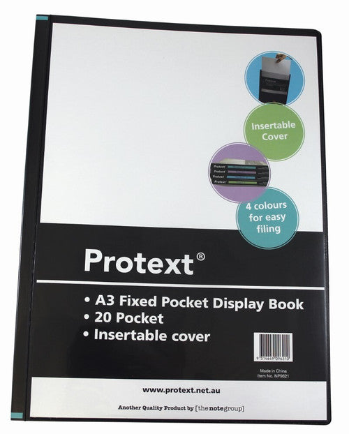 Protext Display Book A3 20 Fixed Pocket Insert Cover Black Pack 6 — front view