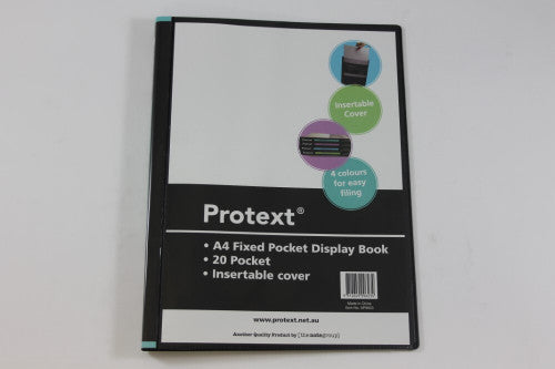 Protext Display Book A4 20 Fixed Pocket Insert Cover Black Pack 12 — front view