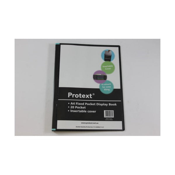 Protext Display Book A4 20 Fixed Pocket Insert Cover Black Pack 12 — front view