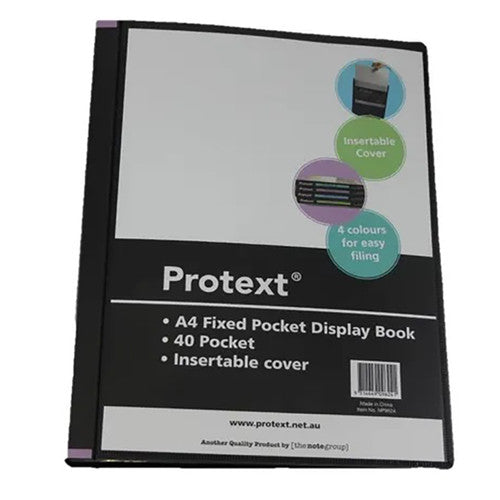 Protext Display Book A4 40 Fixed Pocket Insert Cover Black Pack of 12