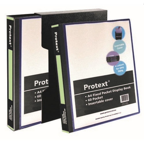 Protext Display Book A4 60 Fixed Pocket Insert Cover Black Pack 6 — front view