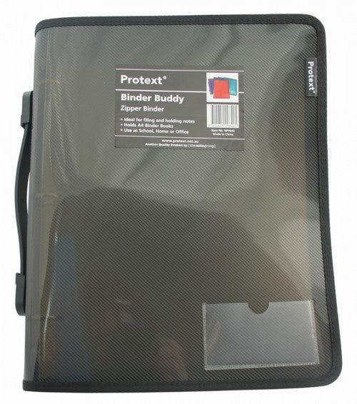Protext Binder Buddy 25mm 3 Ring with Zipper and Handle Smoke