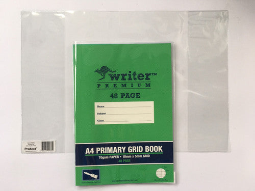 Protext Book Jacket A4 Clear Pack 10 — applied to exercise book showing protection