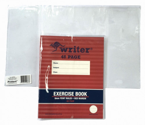 Protext Book Jacket 225x175mm Clear Pack 10 — applied to exercise book showing protection