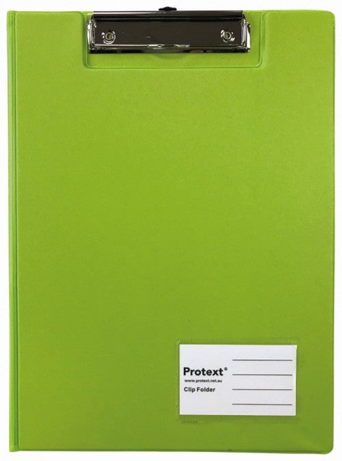 Protext Clip Folder A4 PP Lime Green Pack 6 — front view showing spring clip