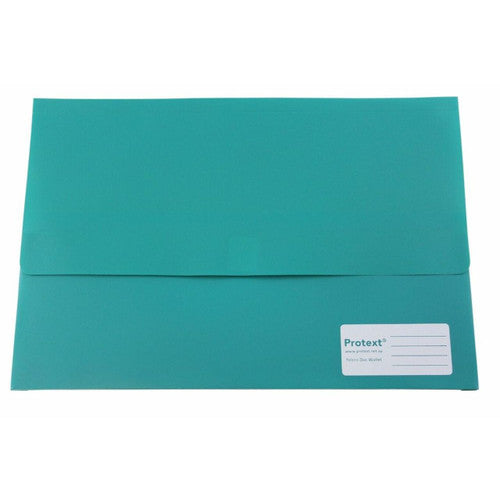 Protext Document Wallet Foolscap PP Velcro Closure Green Pack 30 — front view