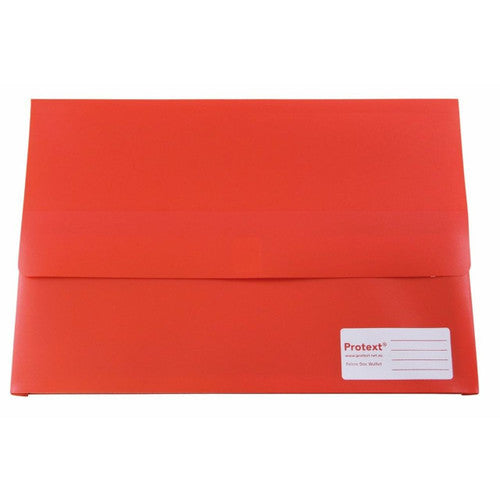 Protext Document Wallet Foolscap PP Velcro Closure Red Pack 30 — front view