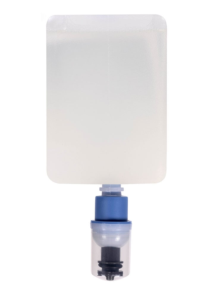 Back of the Northfork GECA Antibacterial Liquid Hand Wash cartridge showing the fitted pump