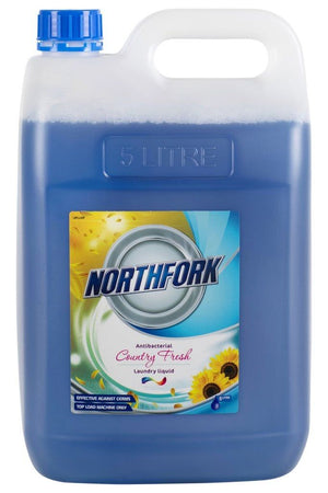 Northfork Country Fresh Antibacterial Laundry Liquid 5 litre bottle, front label, sold as a carton of 3