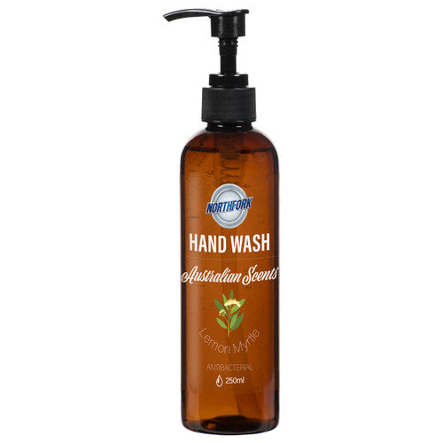 Northfork Australian Scents Lemon Myrtle Hand Wash 250ml box of 12, premium biodegradable hand wash in stylish cylindrical bottle for hospitality and tourism washrooms