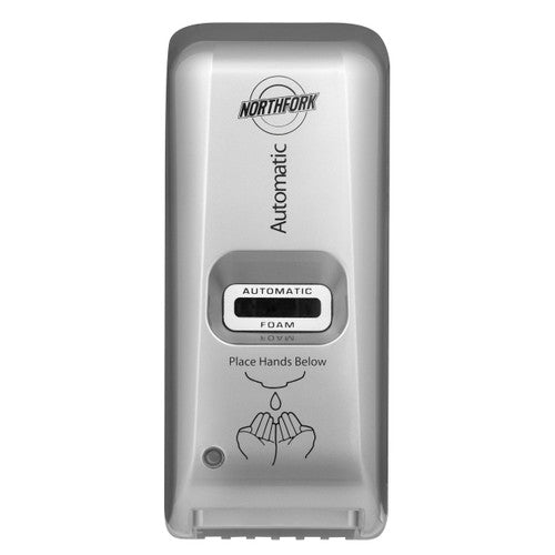 Northfork Automatic Dispenser Silver for 1L and 0.4ml cartridges, touch-free sealed commercial washroom hand wash dispenser