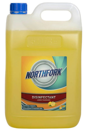 Northfork Lemon Disinfectant 5 litre drum, front label, sold as a carton of 3 drums