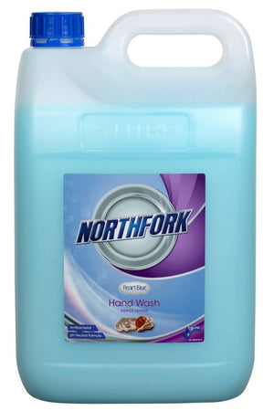 Northfork Liquid Hand Wash Pearl Blue 5 litre container, sold as a carton of 3, front label