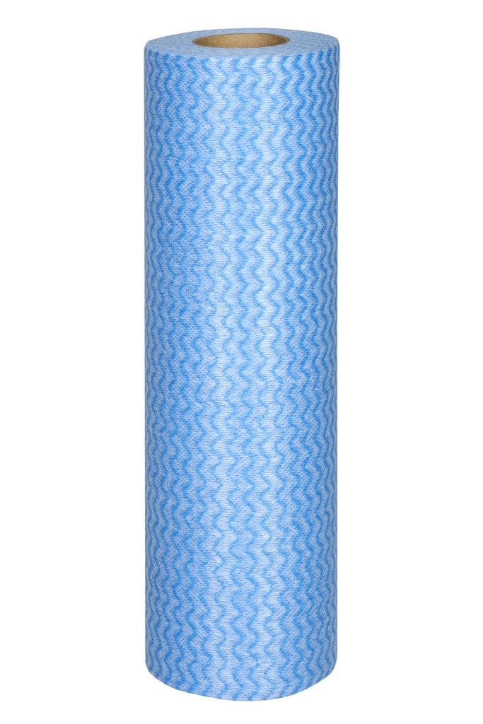 Unlabelled view of the blue Northfork perforated non-woven cloth roll showing the wave pattern