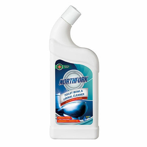Northfork Toilet Bowl and Urinal Cleaner 500ml carton of 12, goose-neck bottle design for under-rim toilet cleaning and urinal disinfection