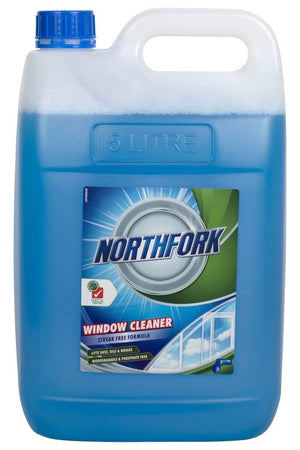 Northfork GECA Window and Glass Cleaner 5 litre drum front label, sold in a carton of 3