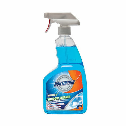 Northfork Window and Glass Cleaner Alcohol Free 750ml spray bottle, streak-free non-corrosive formula for glass mirrors and chrome surfaces