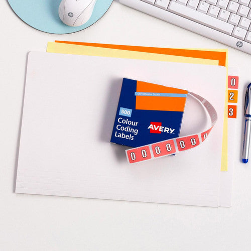 Avery Numeric 4 Side Tab Colour Coding Labels 25 x 38mm 500 Box