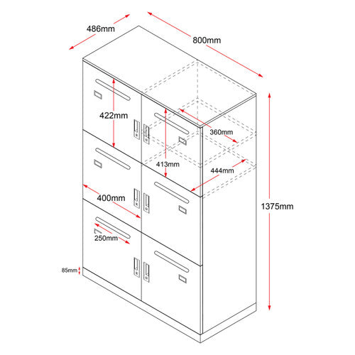 Rapidline Go Office Locker Unit 6 Compartments 800 x 486 x 1375mm White