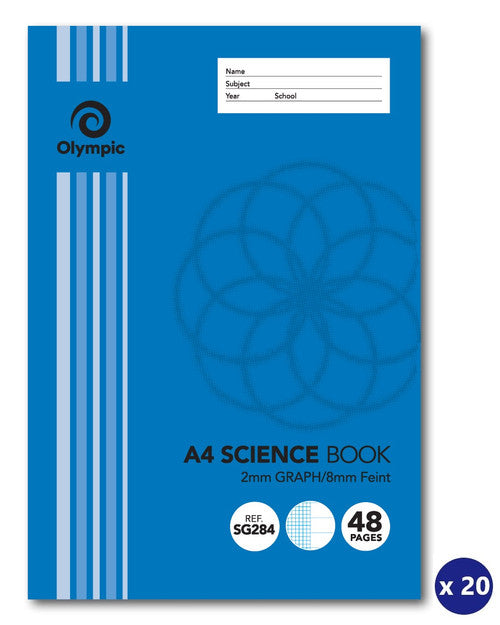 Olympic Science Book A4 48 Pages 2mm Graph and 8mm Feint Ruled Stapled Pack of 20