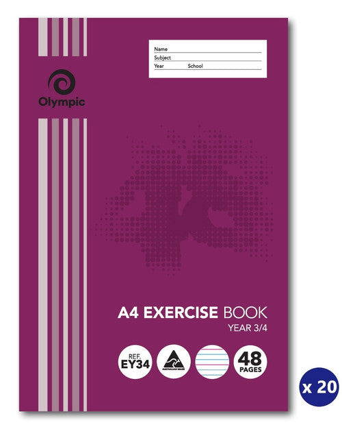 Olympic Exercise Book A4 48 Pages 12mm Year 3/4 Stapled Pack of 20