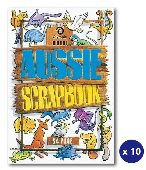 Olympic Aussie Animals Scrap Book 64 Pages Blank Stapled Pack of 10