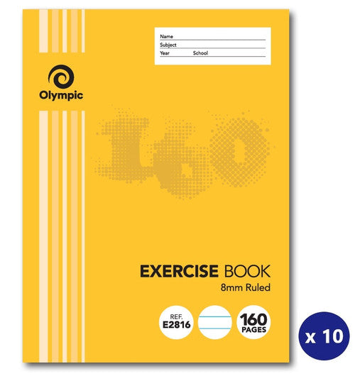 Olympic Exercise Book 160 Pages 8mm Feint Sewn Pack of 10