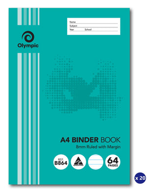 Olympic Binder Book A4 64 Pages 8mm Feint Stapled Pack of 20